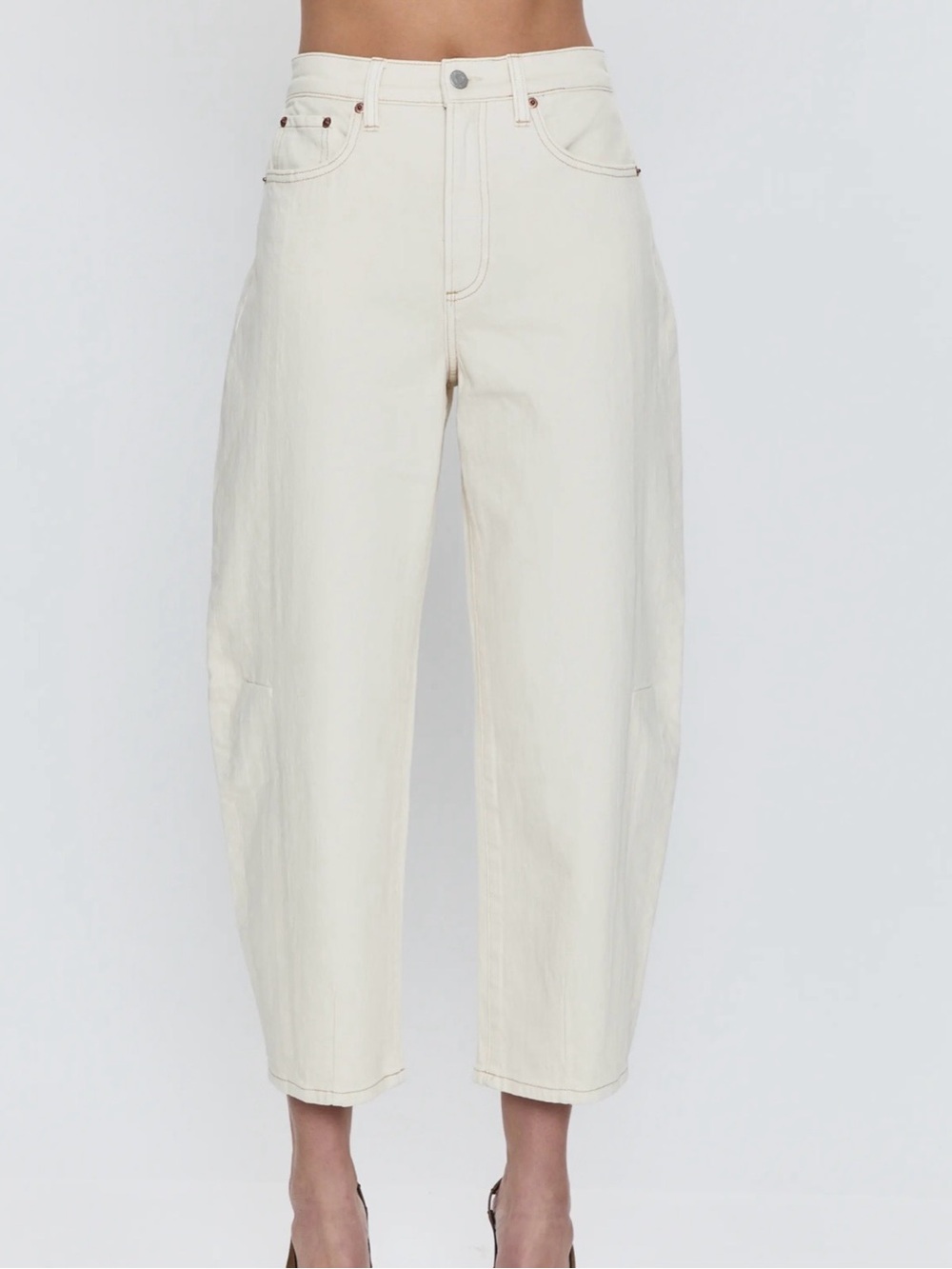 pistola Eli High-Rise Arched Wide Leg Jeans Sz 32 Ecru Barrel Ankle Length New